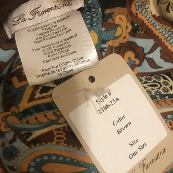 La Fiorentina brown blue Paisley rabbit fur scarf shawl poncho Made in Itlay - Picture 7 of 7